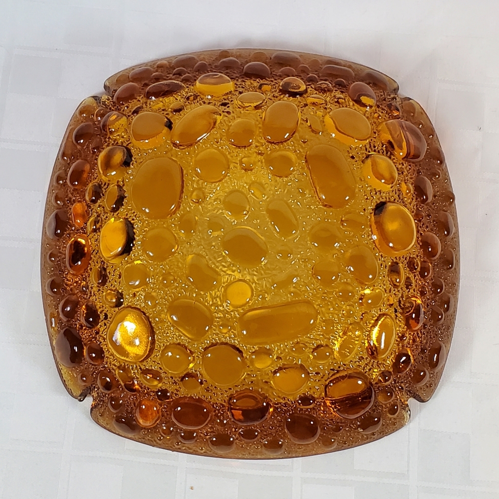 70's 80's Amber Glass Bubble Ashtray MCM - Picture 4 of 5